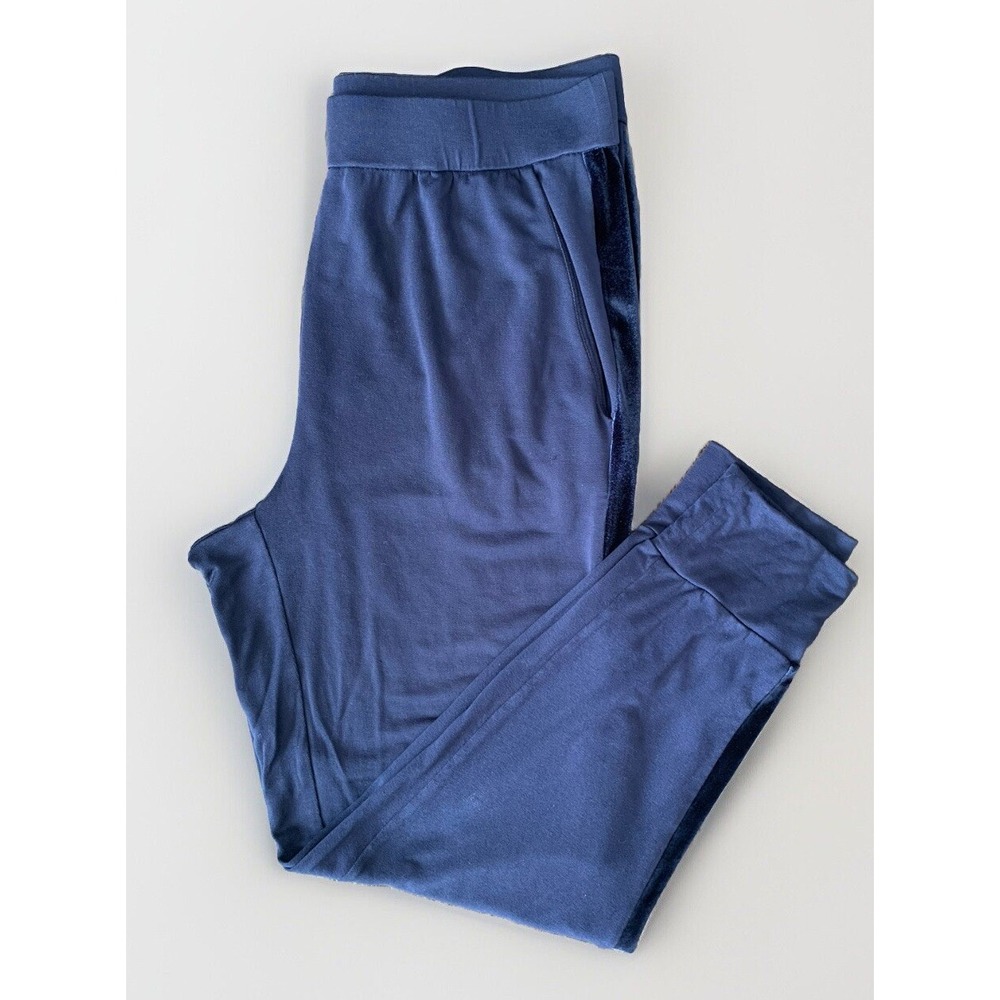 Eileen Fisher Navy Blue Velvet Stripe Joggers Womens Small Lounge Pants Tuxedo